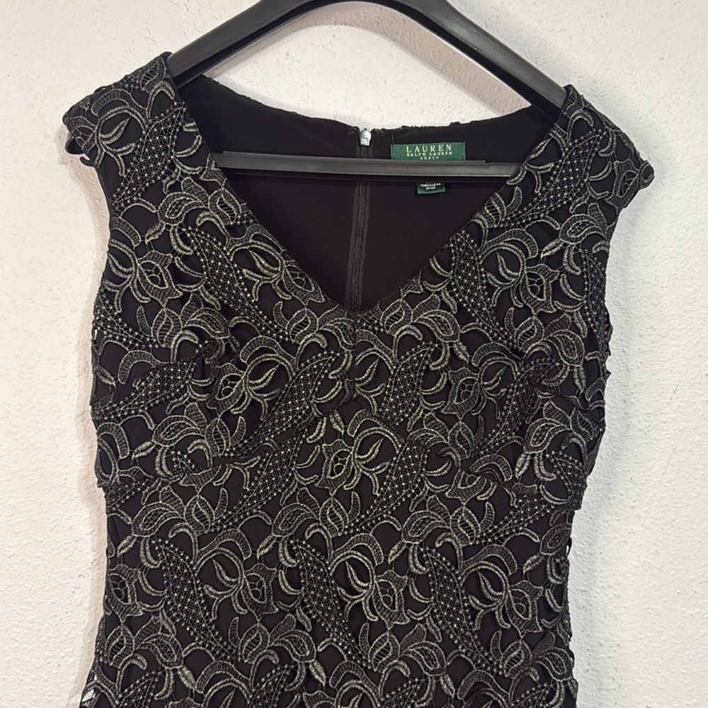 Lauren Ralph Lauren Women Black Lace Sheath Dress Size 4